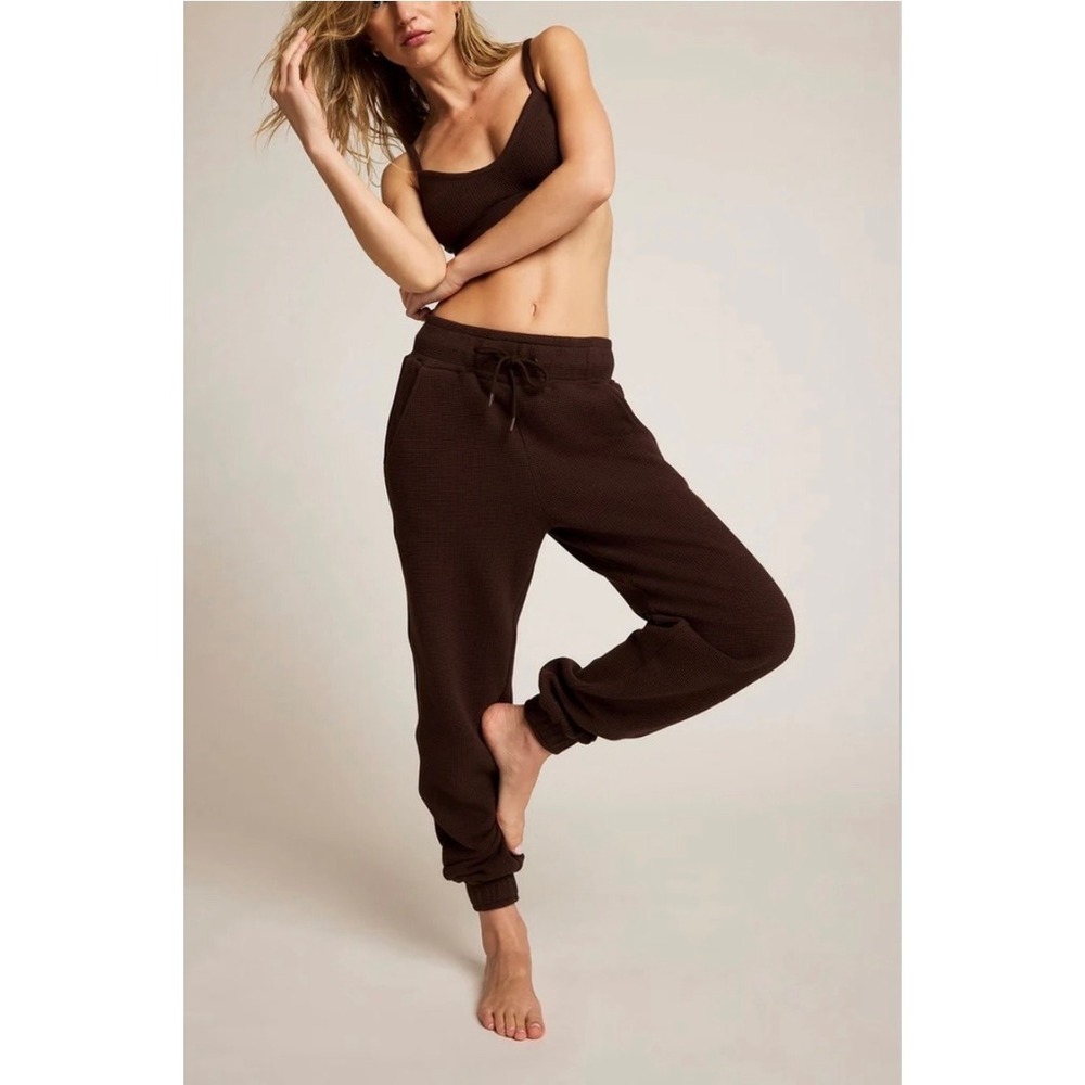 Negative Underwear Waffle‎ Knit Jogger Pants XS Espresso Brown Lounge